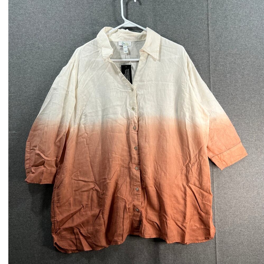 Denim & Co. Naturals Petite Linen Blend Side Button Tunic Antique Rose Size XLP